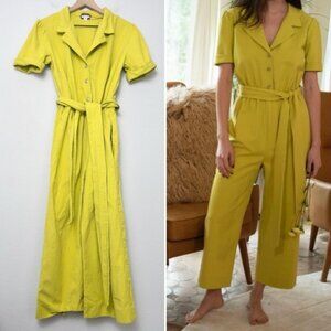 Plante Olivia Linen Belted Jumpsuit 6 Japanese Pockets Collar Cropped